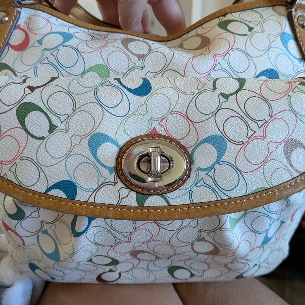 Coach Vintage Chelsea Signature Leah Heritage Stripe Hand Bag - Picture 2 of 10